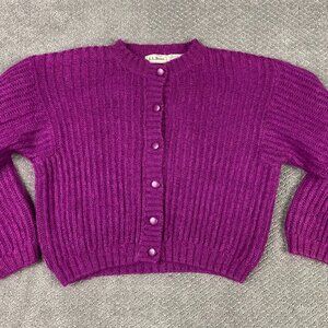 LL Bean Mohair Blend Cardigan Sweater Women's Large Purple Cropped